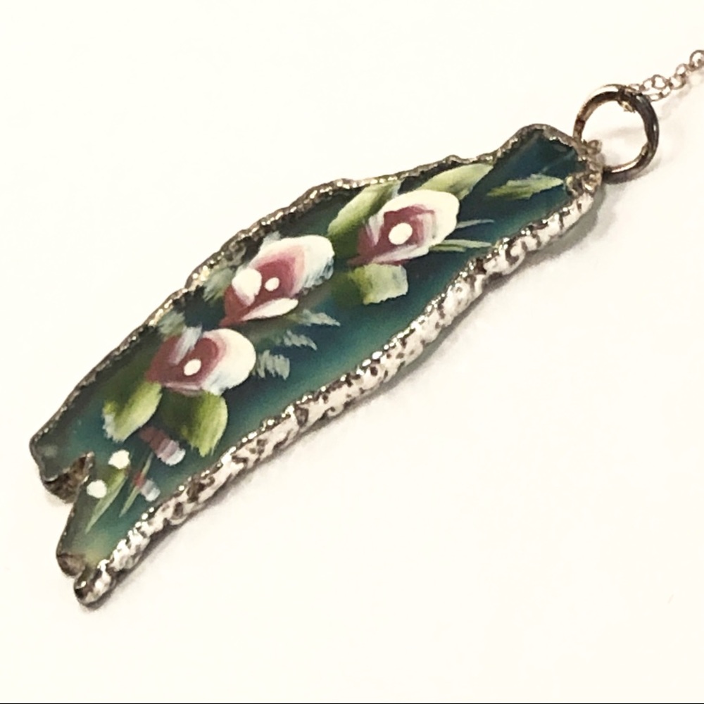 Painted Glass Pendant - Sterling Chain - Picture 3 of 7